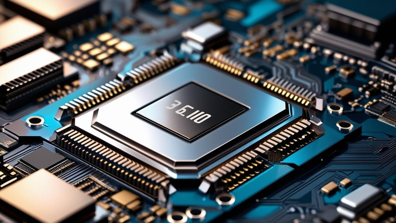 Close-up of a motherboard chipset controlling communication between CPU and other components