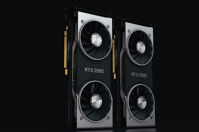 Computer graphics card with cooling fans and visible circuit board components