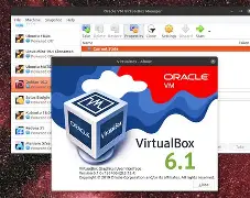 VirtualBox logo on red background
