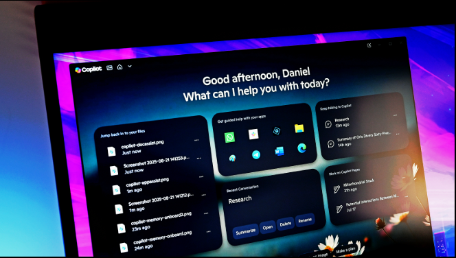 Microsoft Copilot home screen on Windows showing AI assistant dashboard and tiles